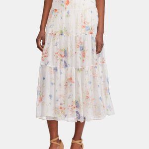 RALPH LAUREN  White Floral Tea-Length Peasant 8